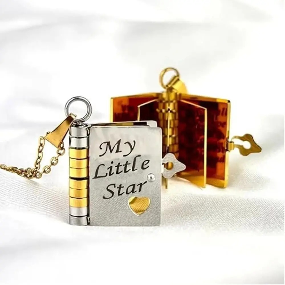 Openable Daughter Book Necklace Stainless Steel Gold Color Message Mini Book Necklace with Pages of Engraved Information
