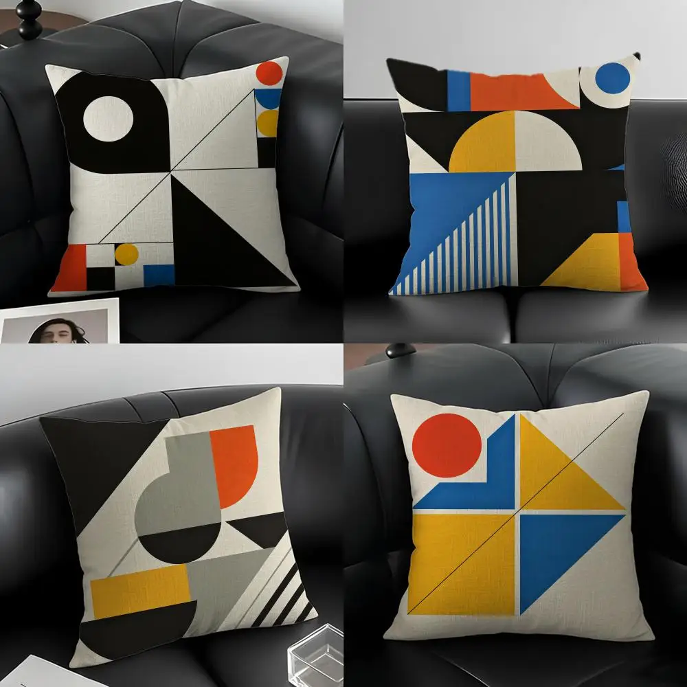 Art Reduced Geometry Cushion Cover Natural Linen Pillowcase Set, All-in-One Decor for Sofa, Bedroom & Chair