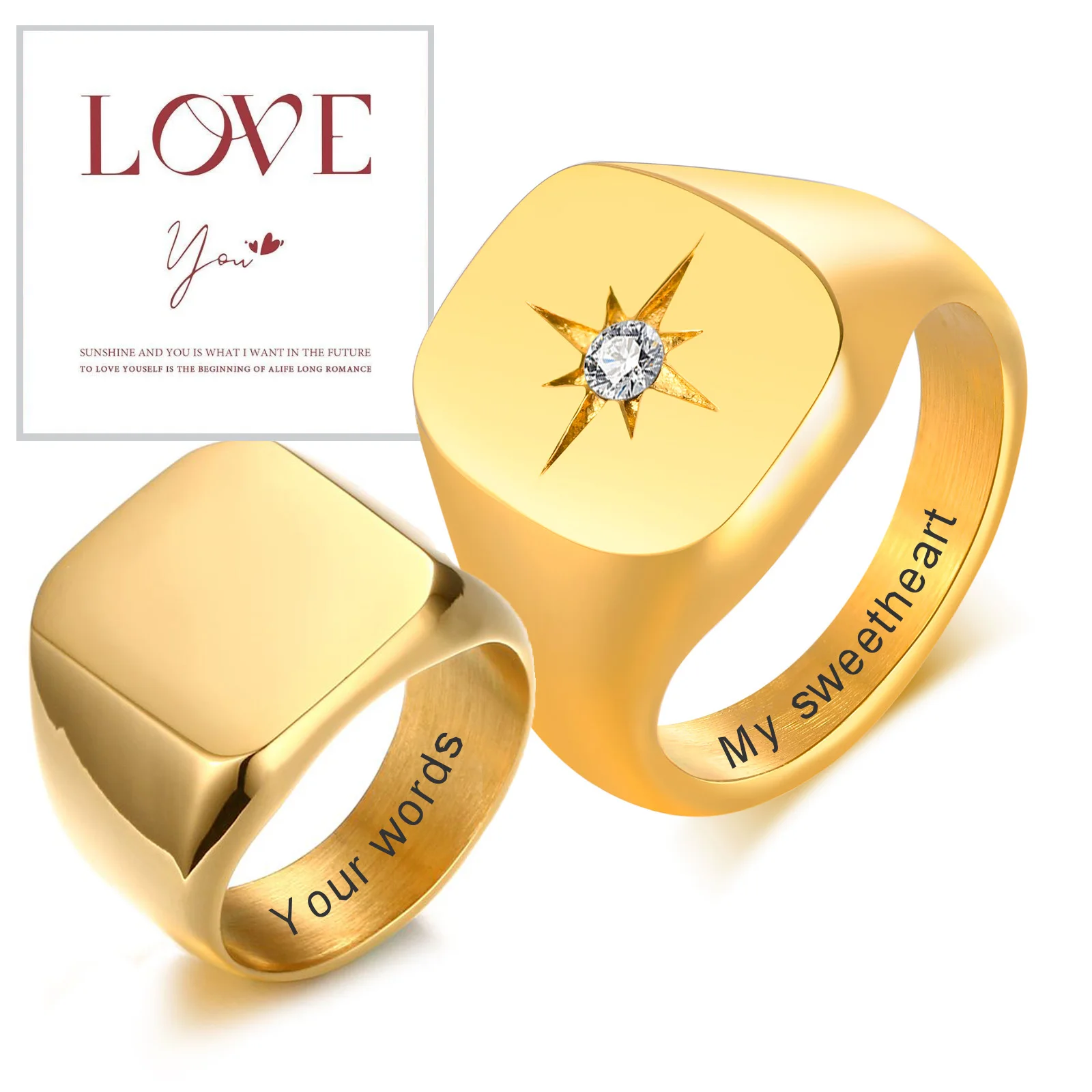 

Unique Couples Ring Stainless Steel Customizable Name and Anniversary US size 8 Stainless Steel Women Men Finger Jewelry Gifts