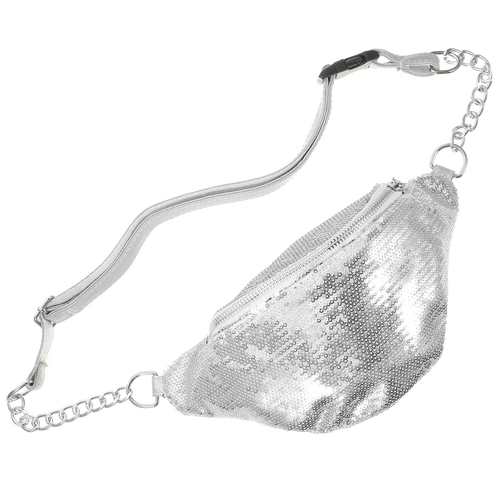 

Stylish Waist Pack Sequins Crossbody Bag Silver for Men Women Running Travel Phone Holder Fanny Pack