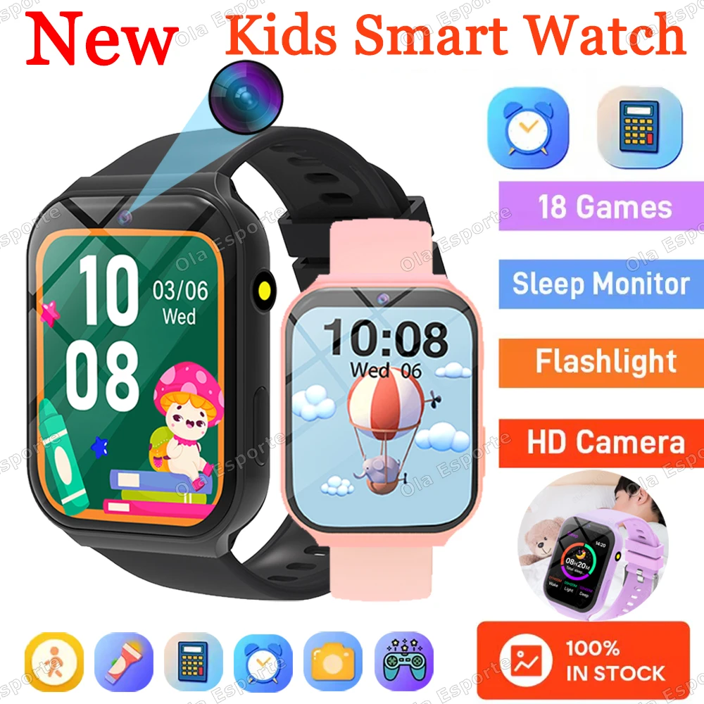 

2025 New Kids Smartwatch Games HD Front Camera Sleep Monitoring Flashlight Electronics Touch Screen Smartwatch Boys Girls Gifts