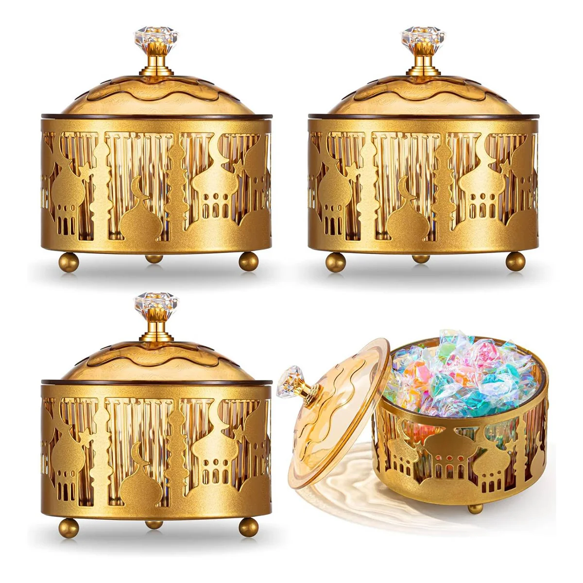 4 Pcs Ramadan Trays with Lid Gold Eid Mubarak Tray Ramadan Plate Ramadan Decorations Ramadan Food Storage Container