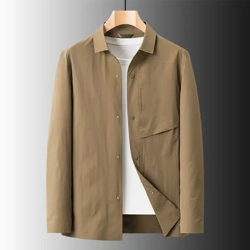 

New Advanced Lightweight Summer Men's Long Sve Flip Collar Single Layer Sun Protection Jaet Loose Fit Youth Faion