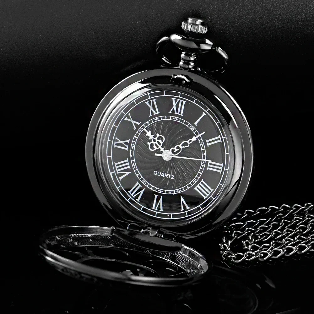 Black Hollow Fashion Pocket Watches For Women Unisex Vintage Skeleton Quartz Pocket FOB Watch Necklace Pendant Souvenir