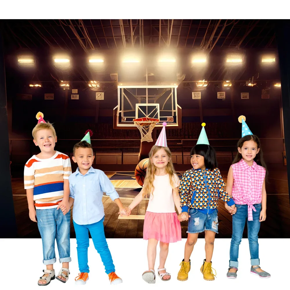 Bonvvie Basketball Field Stadium Spotlight Sportsman Photography Backdrops Boy Birthday Customized Portrait Photo Backgrounds