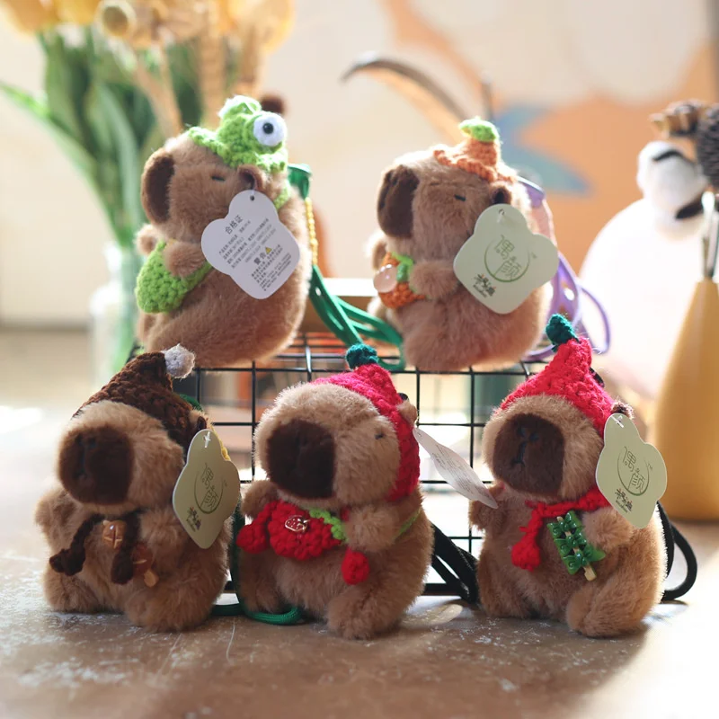

Cute Capybara Soft Plush Interactive Toy; Cartoon Stuffed Animal Doll Keychain