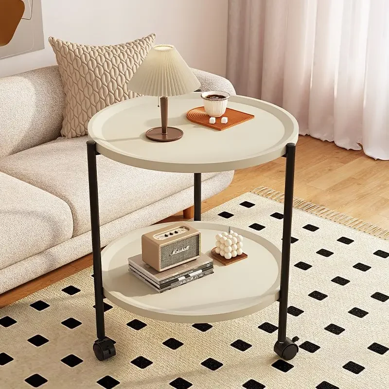 Rolling Cart Double Layered Small Table Movable Sofa Simple Bedside Table Corner Storage Rack End Tables Living Room Furniture