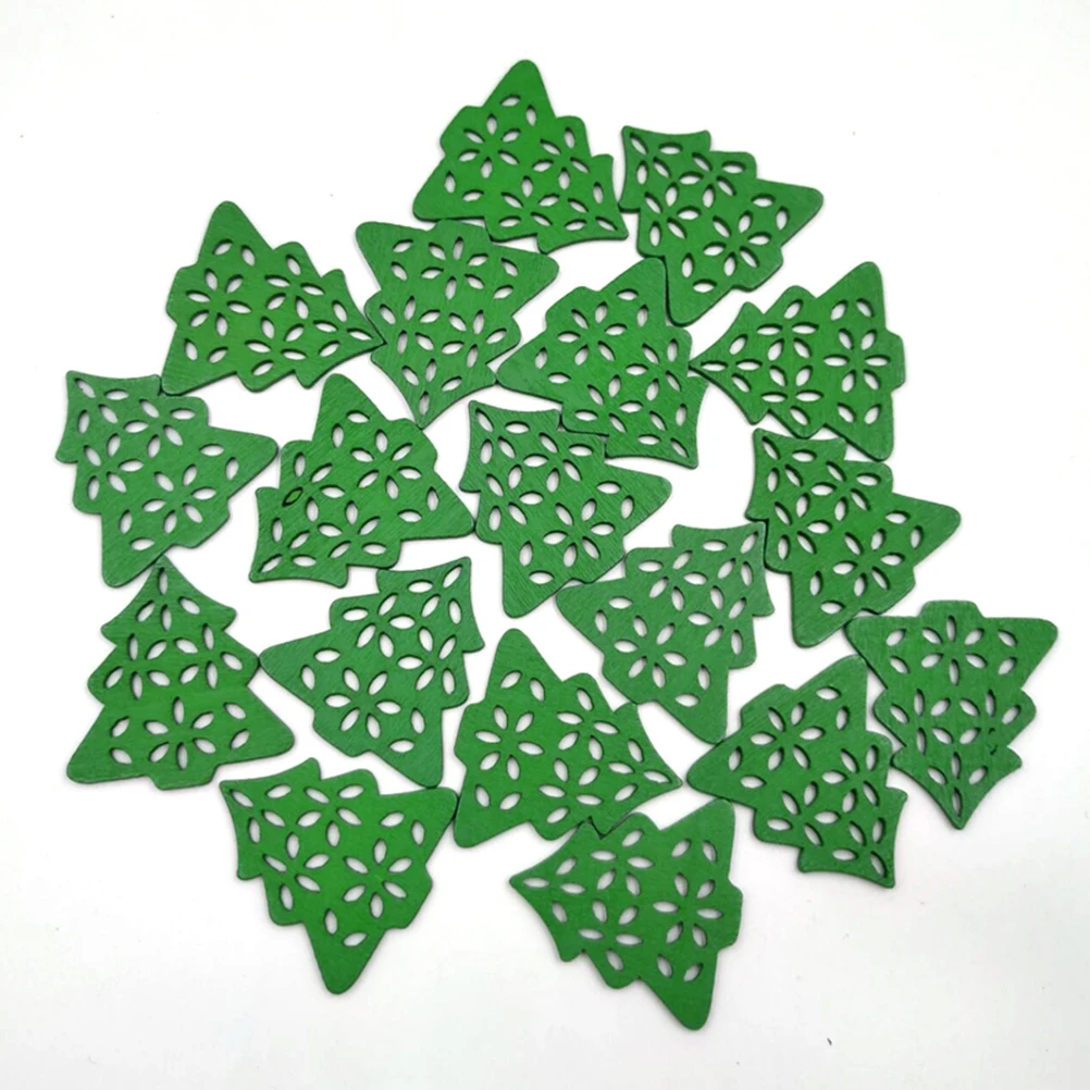 

50Pcs Wood Slices for Christmas Hollow Tree Shape Natural Unfinished Christmas Tree Wooden Chips DIY Craft Decorations