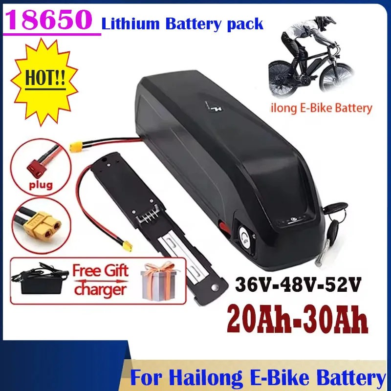 Original 18650 36V 48V 52V Hailong Electric Электровелосипед Bicycle Battery 20Ah 30Ah BMS Lithium Rechargeable Battery Pack