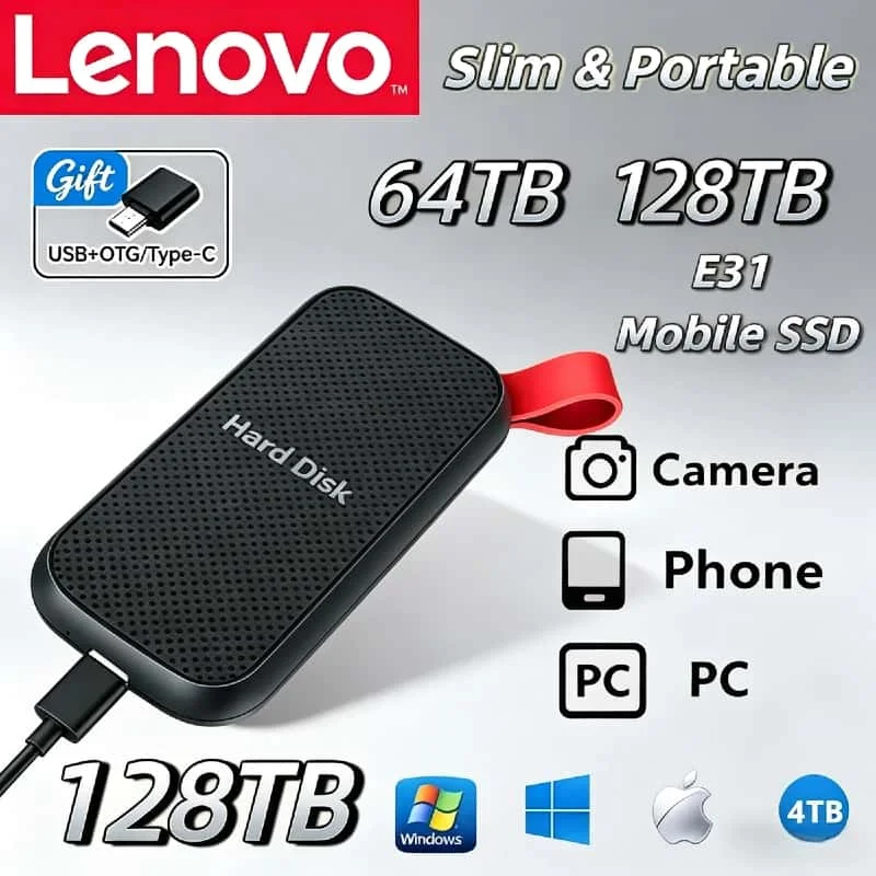 

Высокоскоростной портативный накопитель Lenovo E31 1 ТБ 4 ТБ 8 ТБ USB 3.1 внешний SSD-диск для ноутбука, PS5, телефона, игровых приложений и резервного копирования