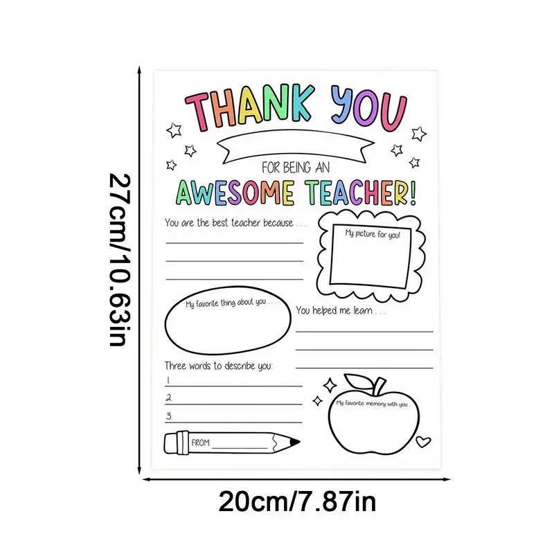 Fill In The Blank Greeting Card Thank You Teacher Coloring Cards Kids Teacher Appreciation Cards Class Kindergarten Teacher Card