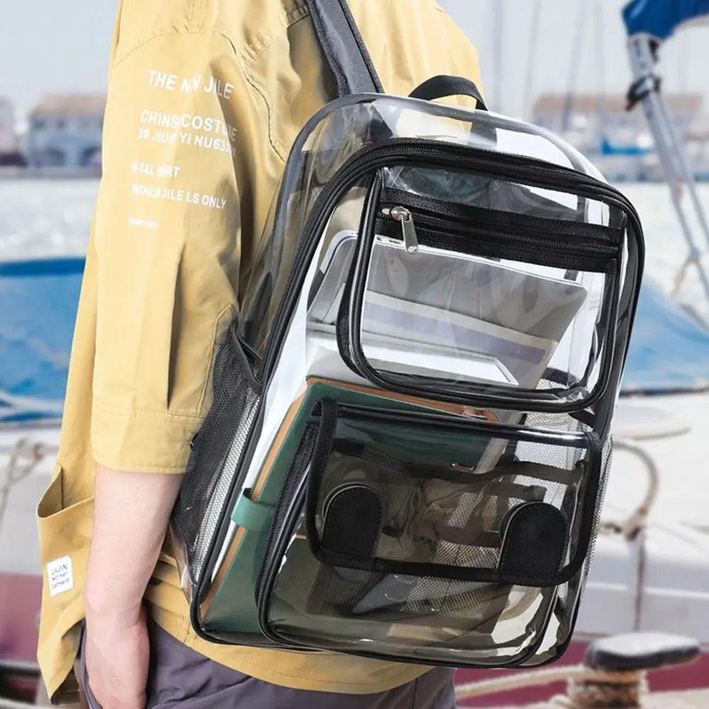 Fashion Large Capacity Transparent Backpack Zipper Waterproof PVC Backpack Knapsack Visible Students School Bag Travel