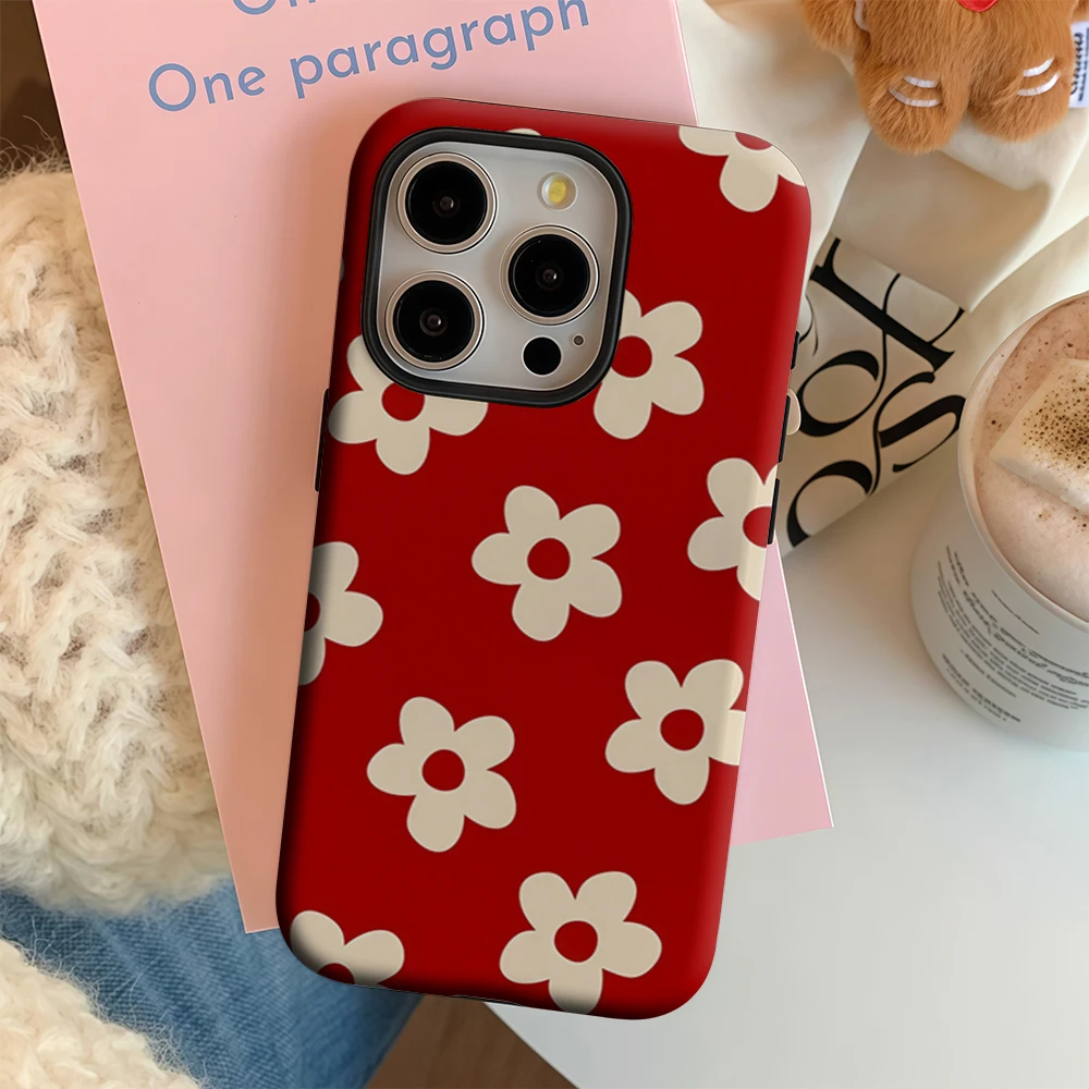 Crimson Crème Bloemblaadje Patroon IPhone 17 Must-Haves Telefoonhoesje voor IPhone 17 16 15 14 13 12 Pro Max Plus Dubbellaags Achterkant