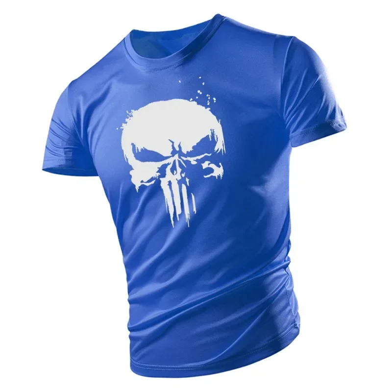 New Handsome Skull Pattern Muscular Men T-shirt Sports Tough Guy Style Outdoor Light And Thin Summer Breathable Stretch Tops - view 5