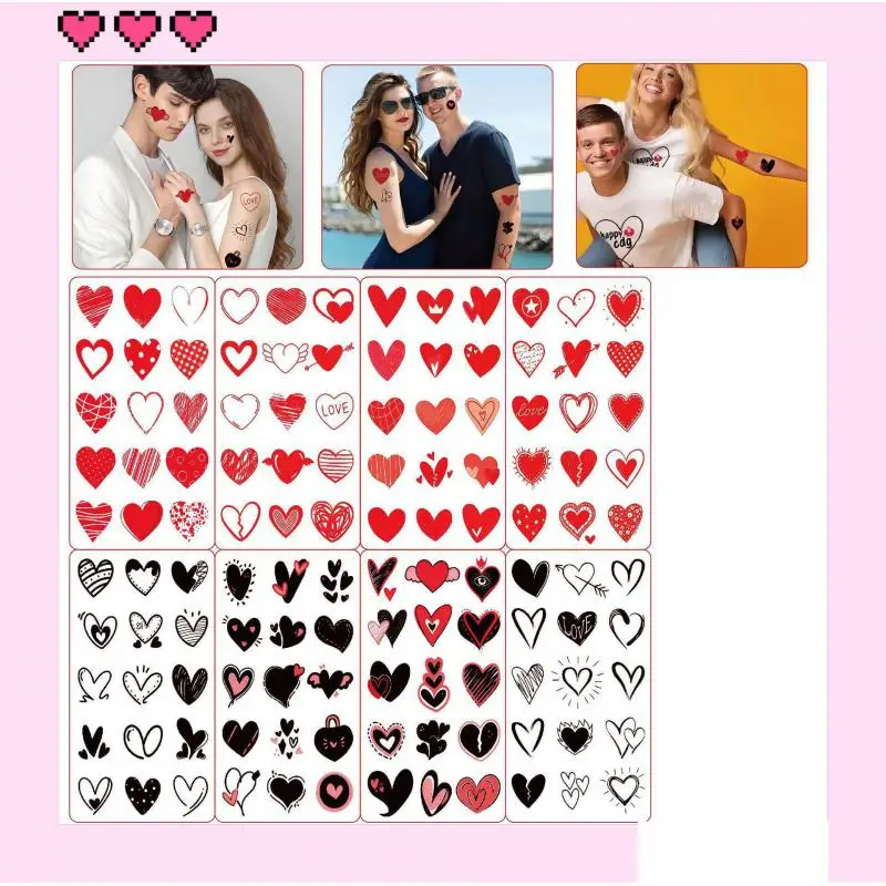 8pcs/set Love Heart Temporary Tattoo Sticker Waterproof Valentine Day Heart Gift Party Art Tattoo Sticker Decoration