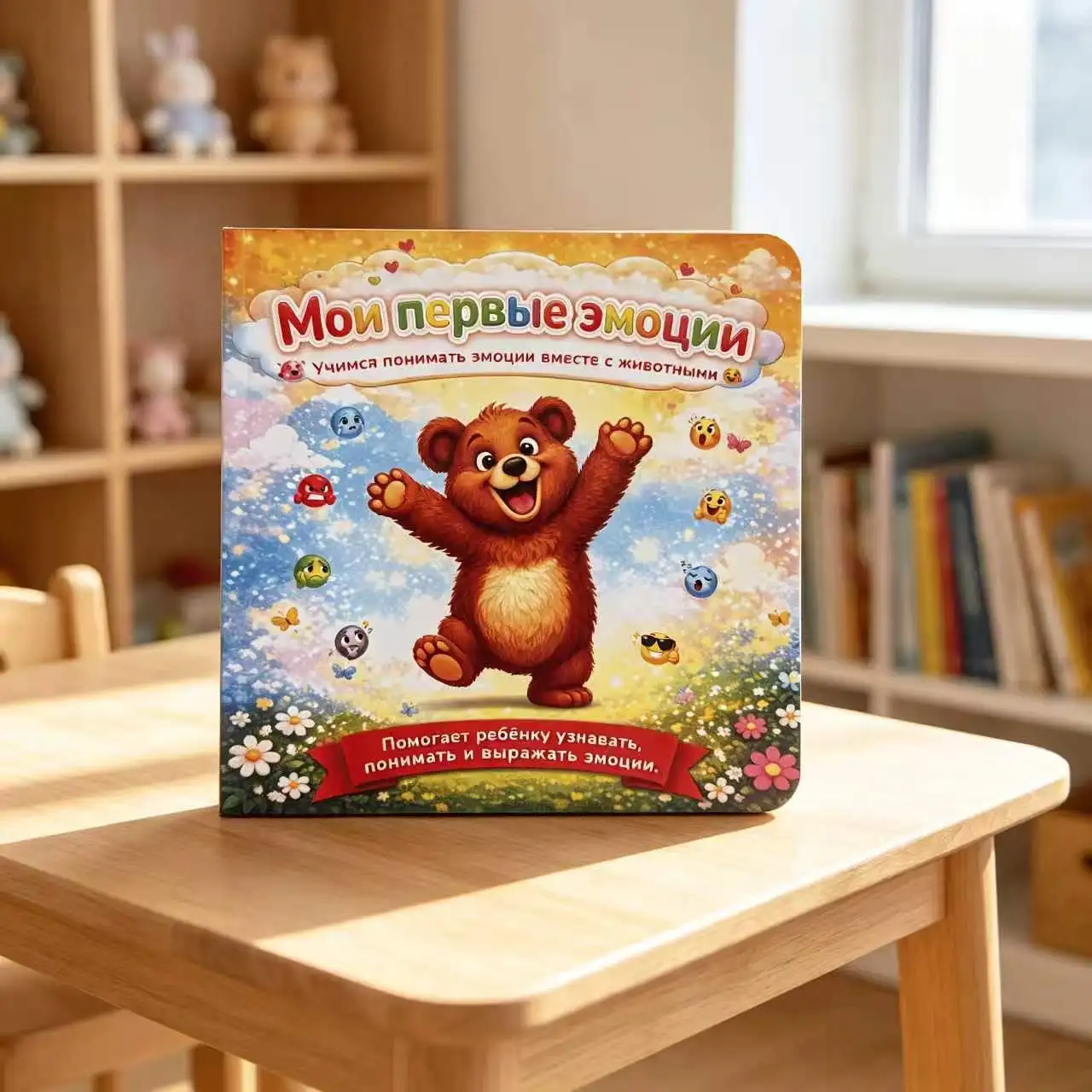 A Russian-language board book for recognizing and expressing emotions—an early learning gift, perfect for back-to-school.