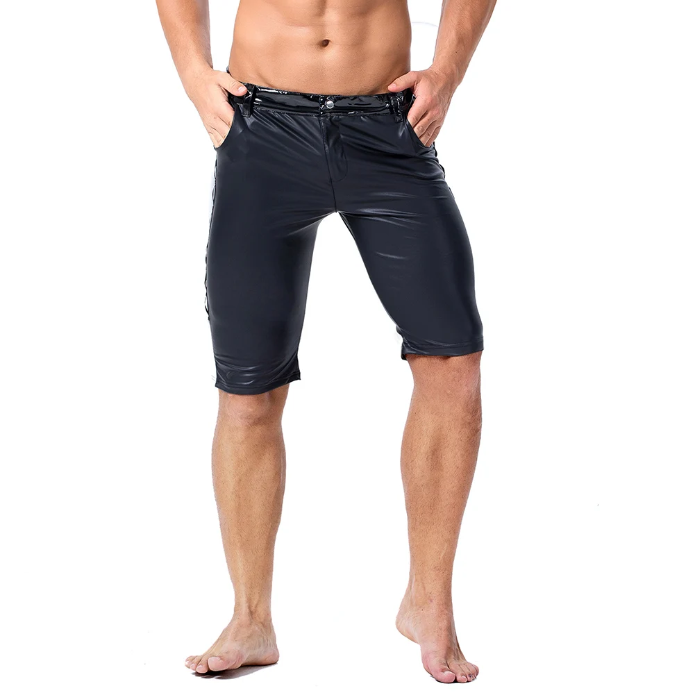 Mens Sexy Lingerie Tight Leather Shorts Nightclub Low Waist Elasticity Slim Fit