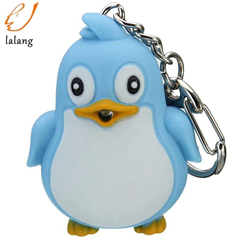 Cute Penguin Keyring LED Torch With Sound Light Keyfob Kids Toy Gift Fun Animal Keyholder Fashlight Keychain