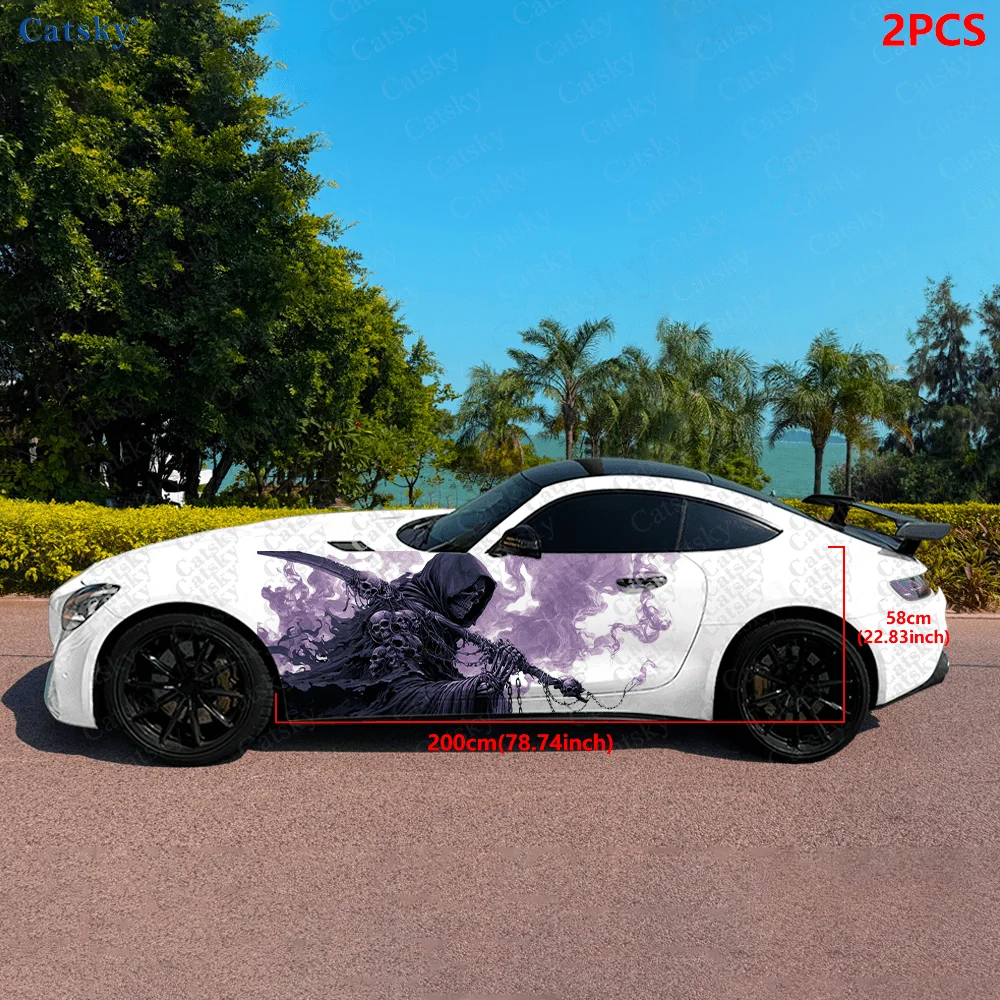 2pcs.Vintage Dark Reaper Soul-Locking Hardcore Skull Car Wrap - Decorative & Practical, Scratch-Resistant, Fade-Proof, We
