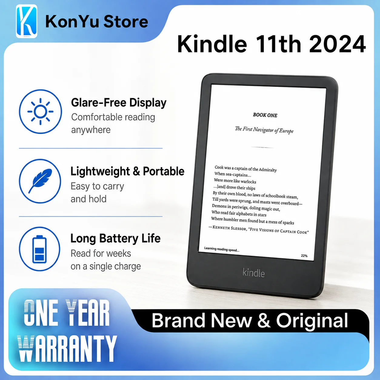 Original Kindle 11th Generation 2024 E-Reader 6 Inch 16GB Wi-Fi With Lock Screen Ads E Ink eBook Reader