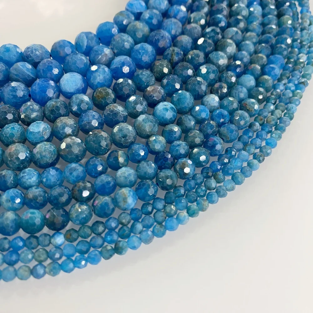 4 6 8 10 mm Natural Stone Beads Blue Apatite Labradorite Round Shape Faceted Loose Beads DIY Bracelet Necklace Jewelry Making