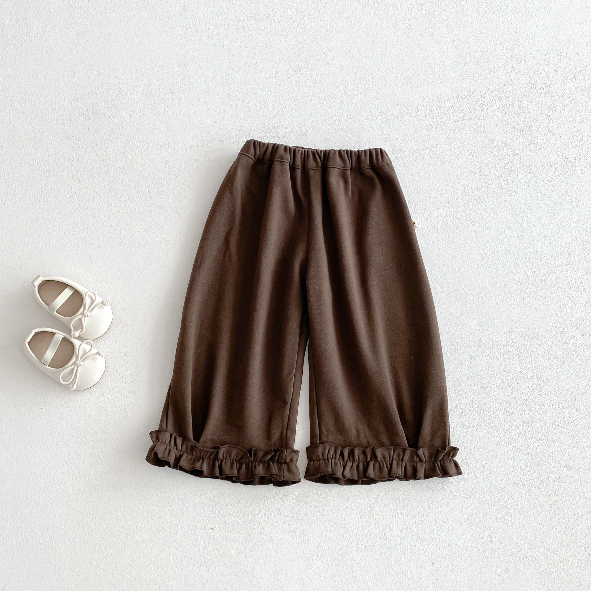 Frühlings- und Herbst-Freizeithosen für Mädchen, süße und einfarbige Hosen mit weitem Bein und Spitze für Babys