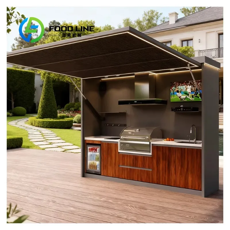 

Customized Prefabricated Stainless Steel Modular Outdoor Bbq Grill Kitchens Cabinets Set with Bar for Summer Camping