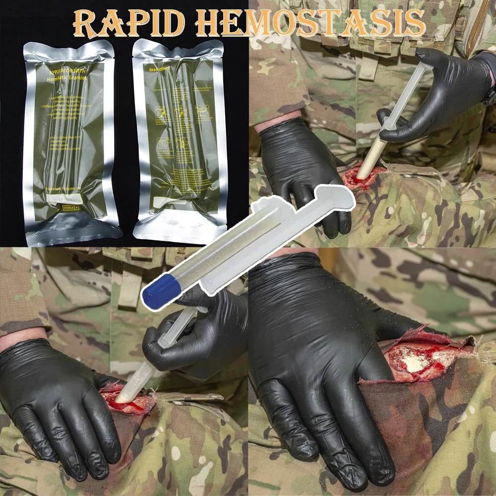 6g Chitosan Powder Applicator with Fast Hemostatic Granule Bandage Medical Care for Tactical Emergency External Use Survival Kit