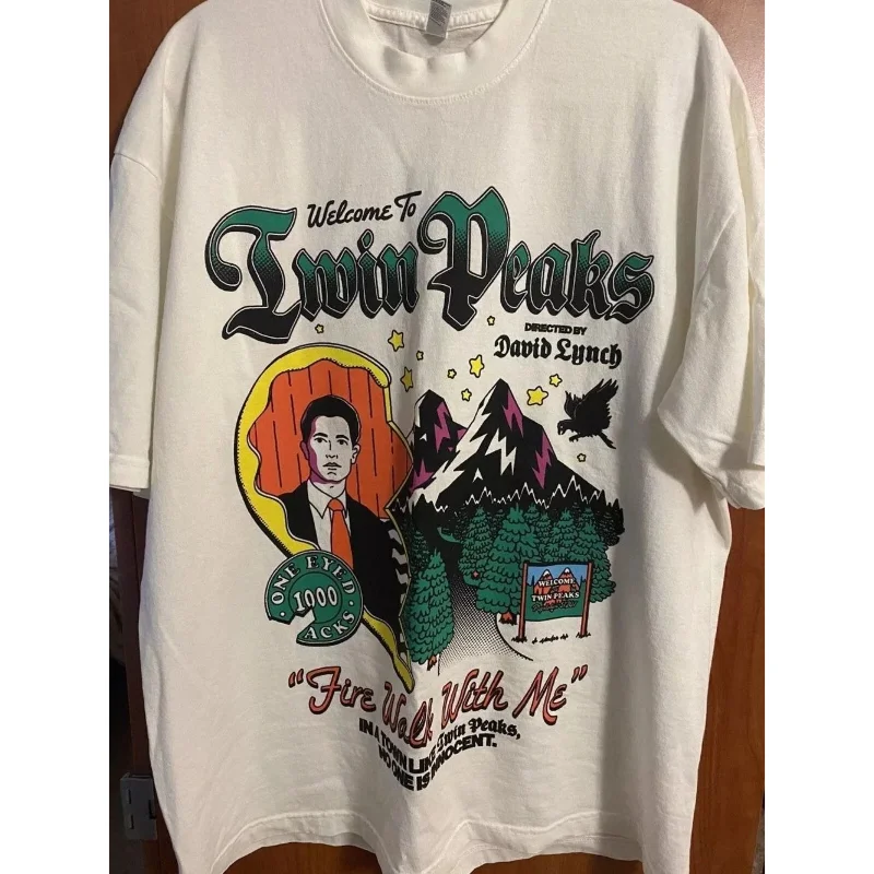 90s Vintage Classic Film T Shirts Twin Peaks 90s Pattern Print Short Sleeve Summer Casual Loose Cotton Streetwear Unisex Tops