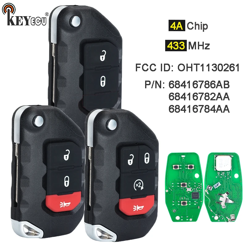 

KEYECU 433 МГц PCF7939M 4A FCC ID: OHT 1130261 68416784 Умный дистанционный брелок для ключей AA без ключа Jeep Wrangler JL Gladiator 2018-2022 гг.