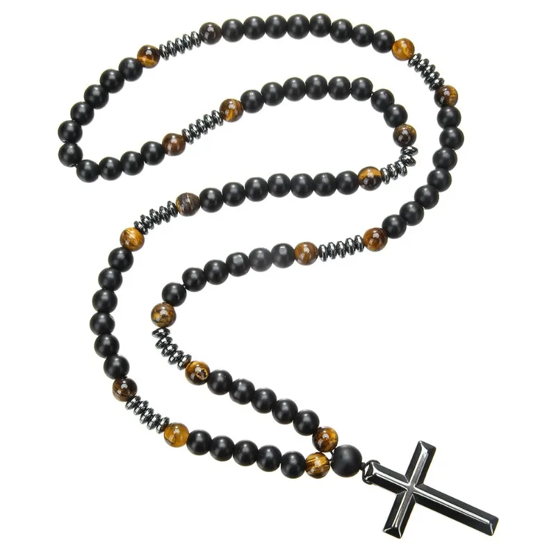 

Natural stone, black gallstone, yellow tiger's eye, iron stone, cross.
