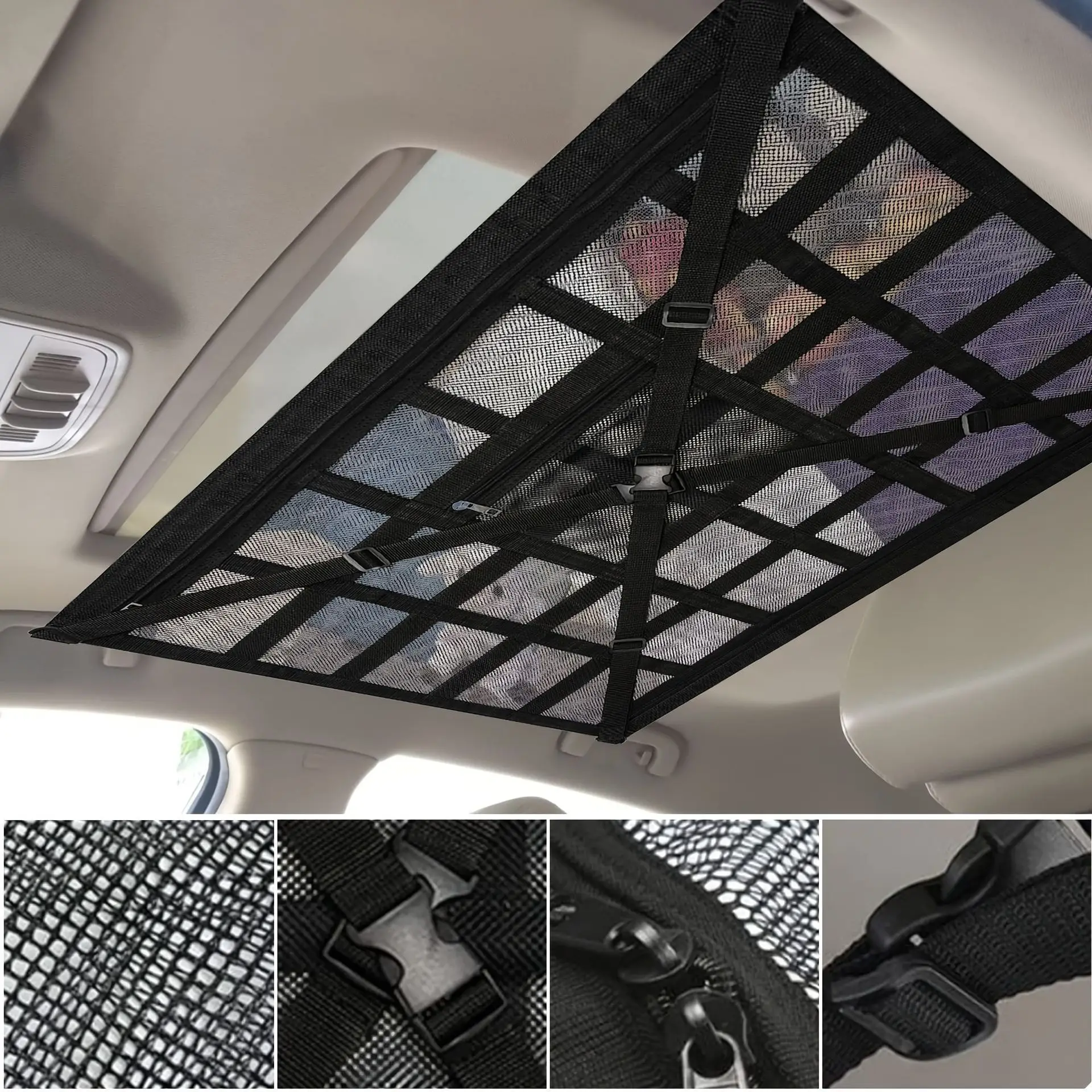 Car Roof Storage Bag Interior Cargo Net Breathable Mesh Bag Car Ceiling Storage Net Pocket Auto Stowing Tidying Accessories