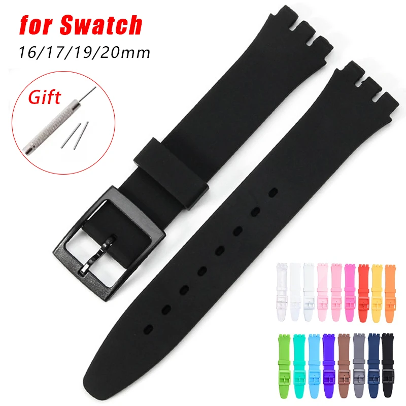 16mm 17mm 19mm 20mm Silicone Strap for Swatch Watch Band Colorful Rubber Waterproof Wristband Sport Soft Replacement Bracelet