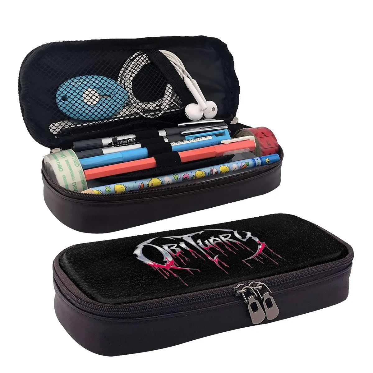 Obituary Death Metal Rock Band Music Leather Pencil Case for Boy Girl Pen Box Pencil Bag Stationery Supplies Pen Holder Bag