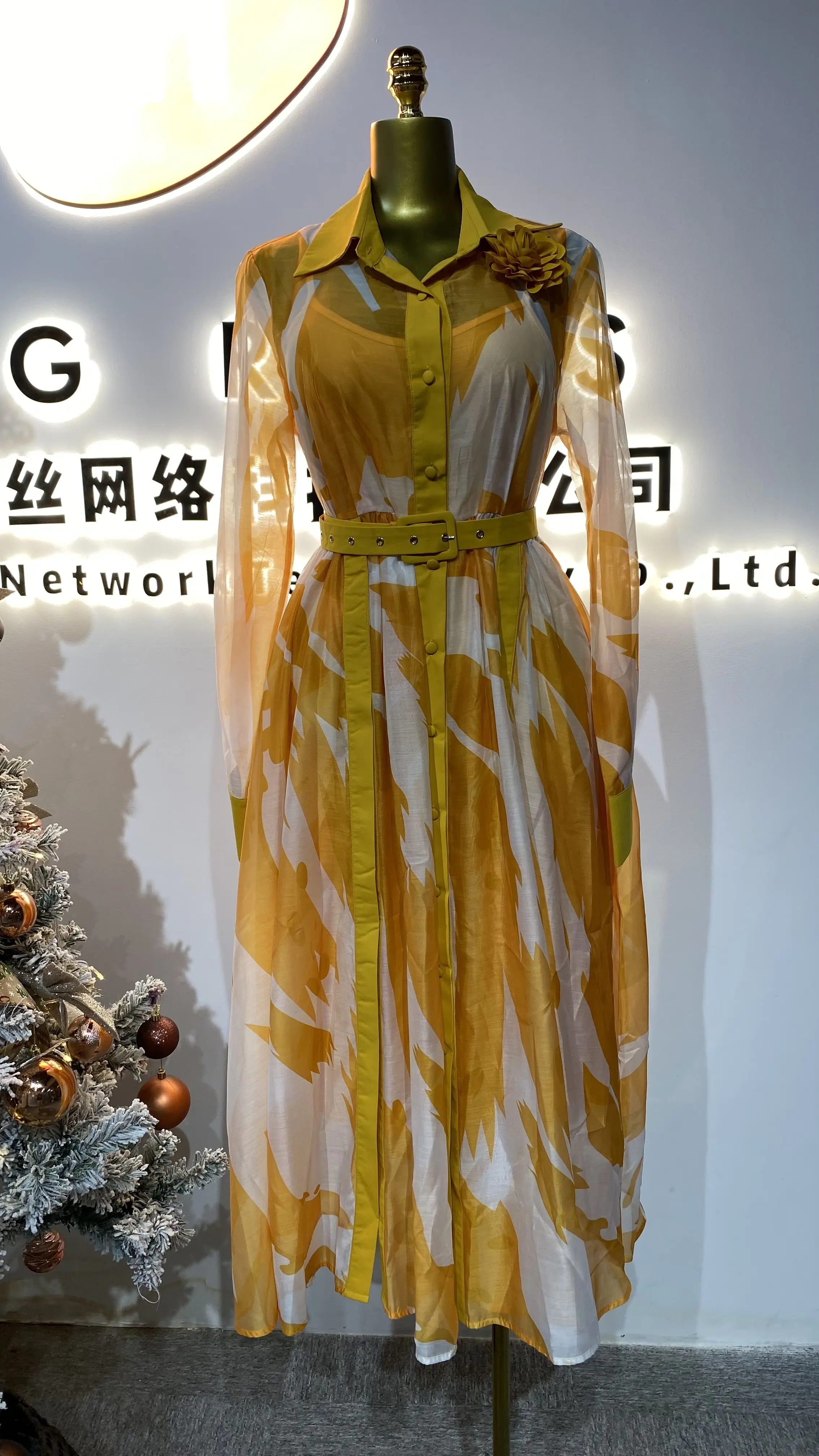 

2025 Summer Roman O-neck waist bandage casual women's lantern sleeve empire print lace dress-GZMM238