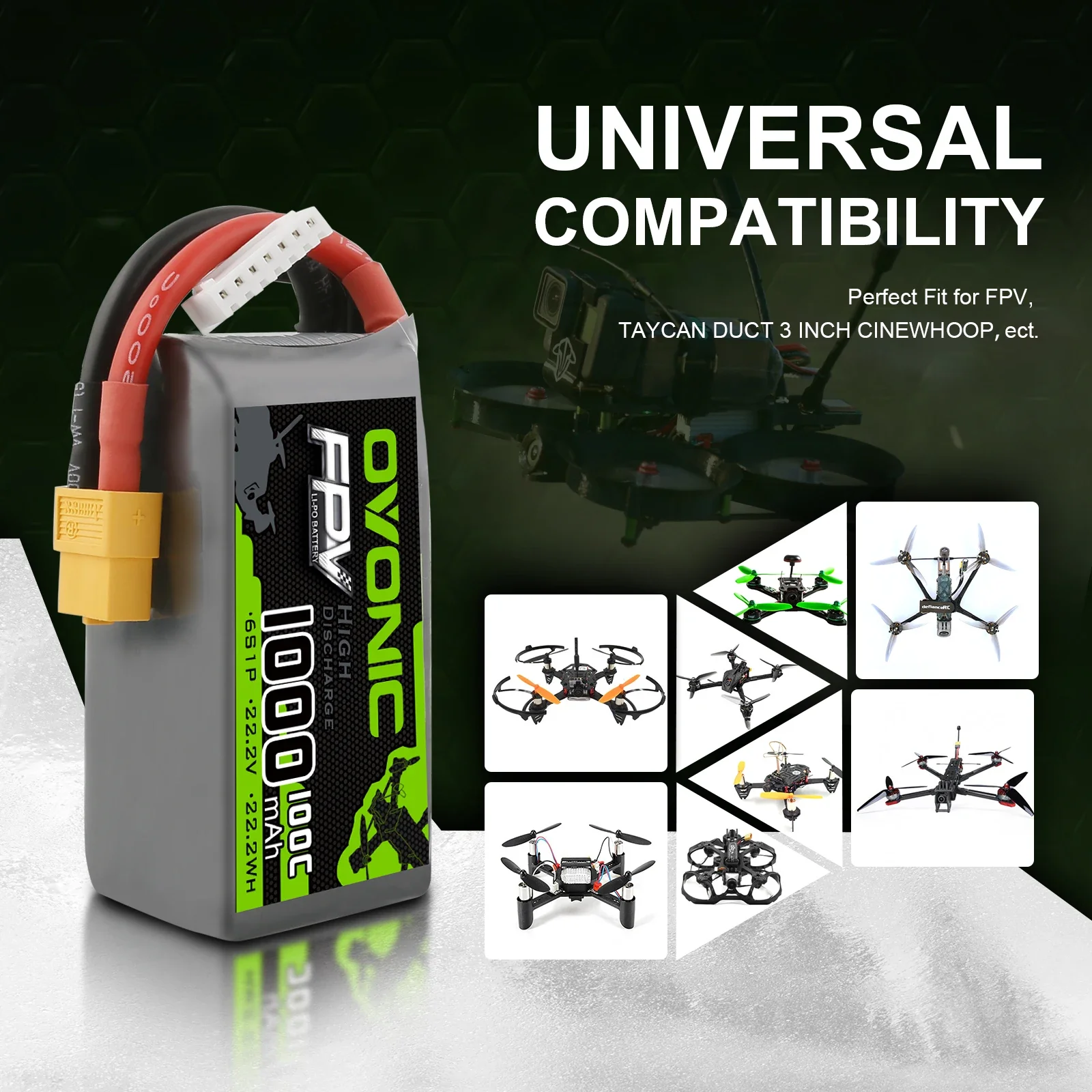 OVONIC 6S 22.2V 1000mAh 100C LiPo Battery Pack With XT60 Plug For Drone FPV Freestyle RC Airplane RC Helicopter RC Car Truck