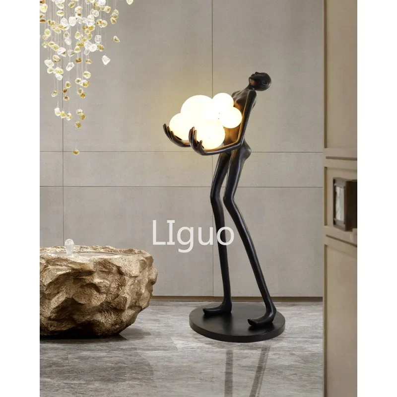 Human sculpture floor lamp humanoid ornament character female porch modern creative hotel floor art large ornament lamp