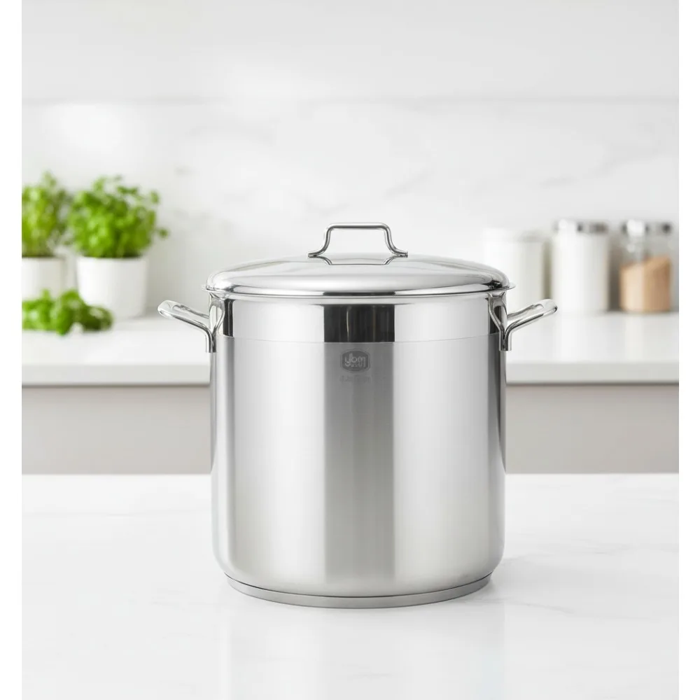

Professional 18/10 Stainless Steel Stock Pot with Tri-Ply Base, Induction Compatible, 12 Quart - Perfect for Home Chefs