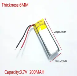 lithium polymer battery  601230 3.7V 200mah 601233 camera pen recorder Bluetooth wireless mouse battery