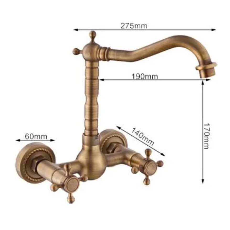 antique Basin Kitchen Sink Mixer Tap Swivel Faucet retro Bronze Fashion Style Wall Mounted H5588