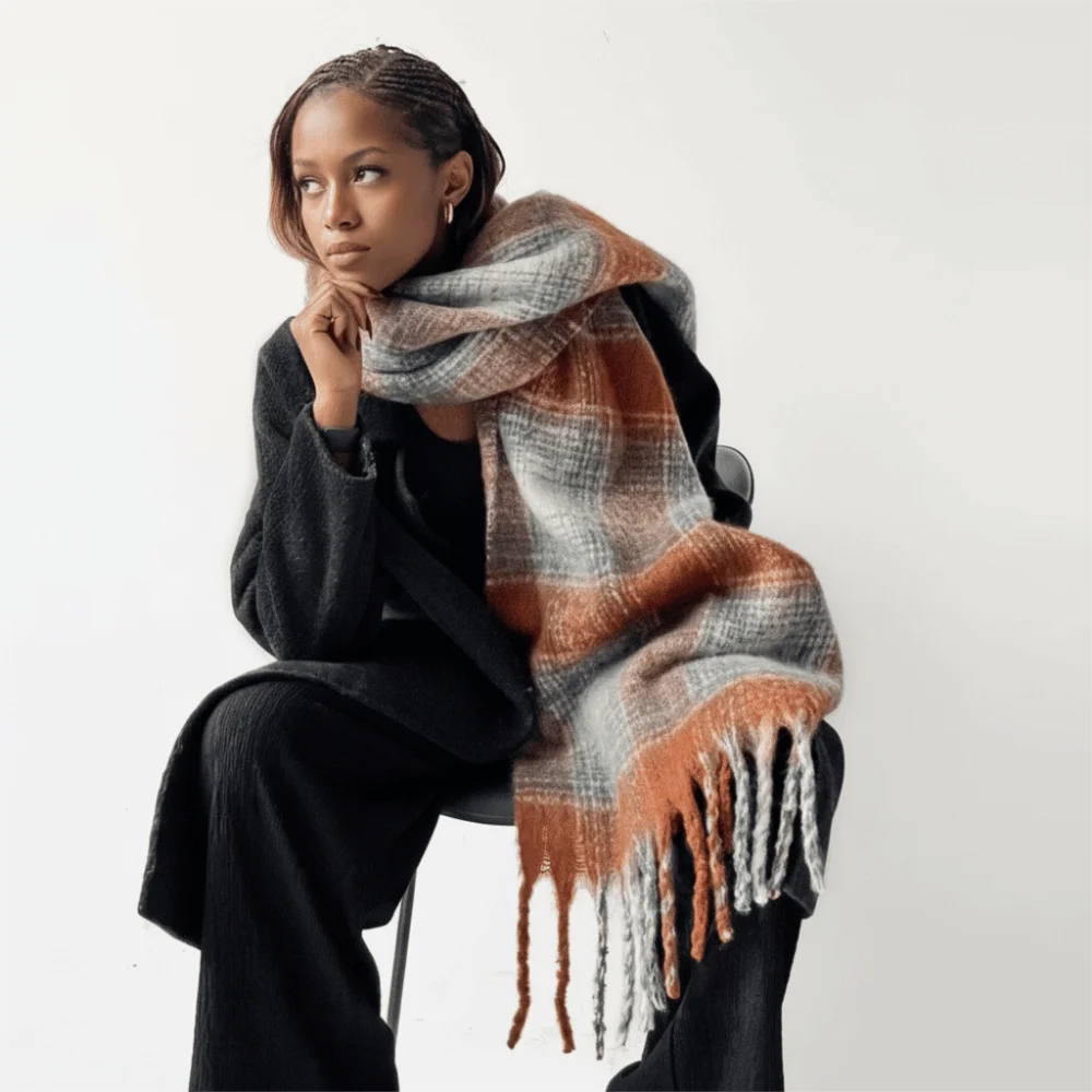 

Retro Mohair Plaid Wool Scarf Tassel Winter Cashmere Scarves Warm Thicken Long Shawl Girl
