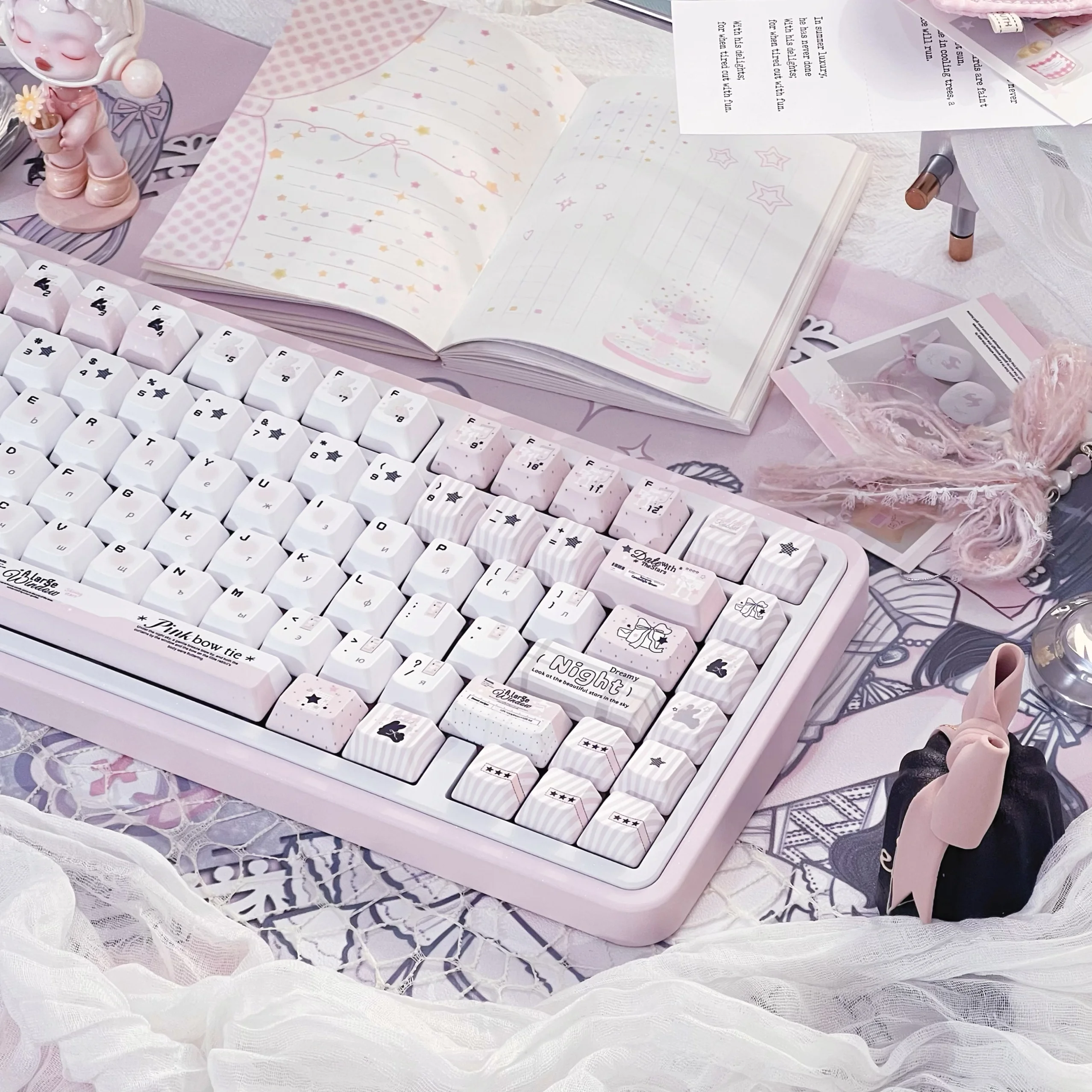 142 Keys Cute INS Theme Keycaps Girl Gift Key Cap PBT Cherry Profile Keycap Mechanical Keyboard Made68 Mad68 Wooting 60 ISO KEY