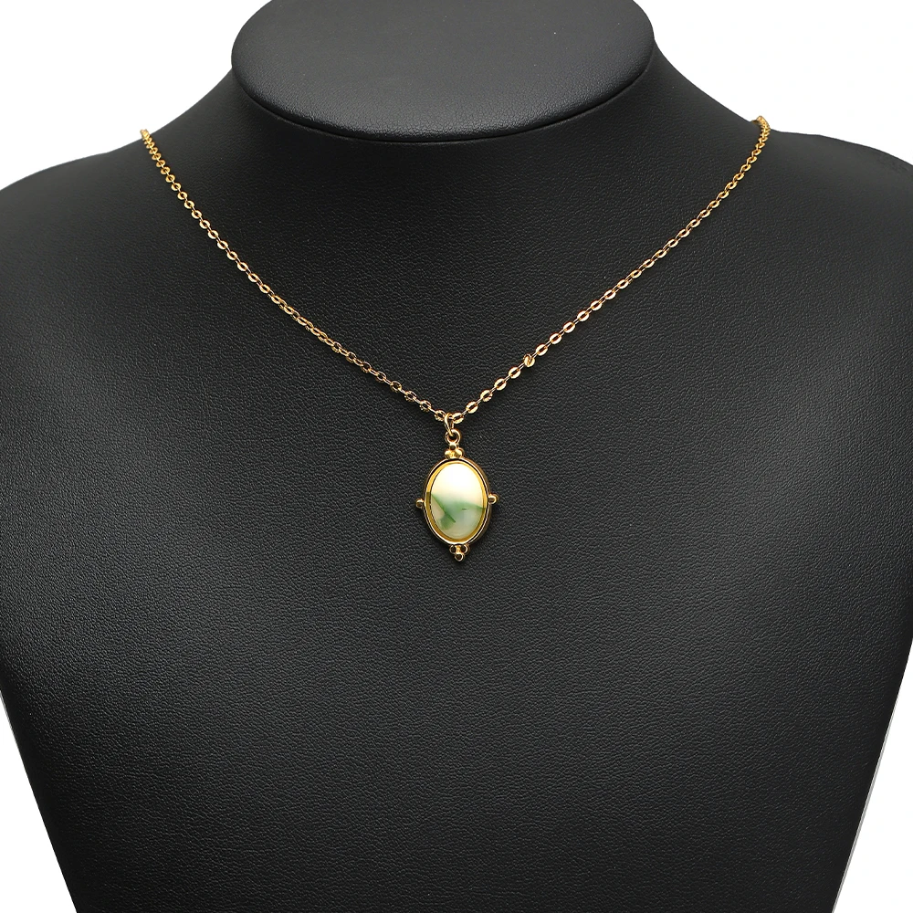 4 Stück PVD-Gold Edelstahl Ovale Naturstein-Anhänger für Halsketten, Charms, Ohrringe, DIY-Mädchen-Schmuck, Armband-Zubehör – Detail 4