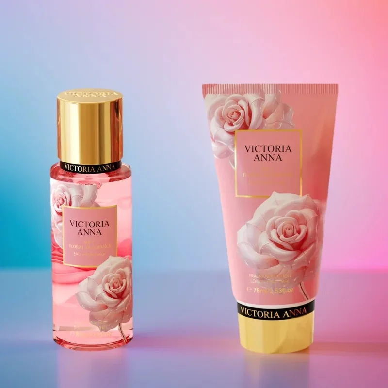 2PCS/Set Victoria Anna Skin Care Set Body Lotion Mist Female Original Fruity Fragrances Lasting Rose Scent EDT For Girl Gift