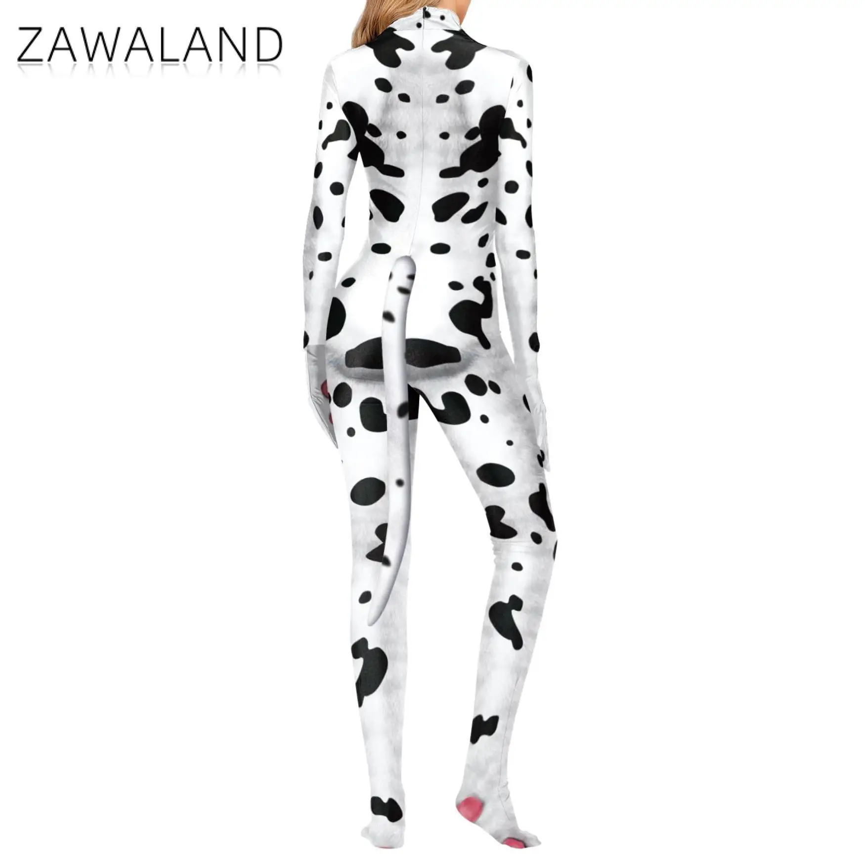 Zawaland Dairy Cows Costume with Tail Halloween Animal Cosplay Outfit Couple Zentai Bodysuits Crotch Zipper Disguise Jumpsuits