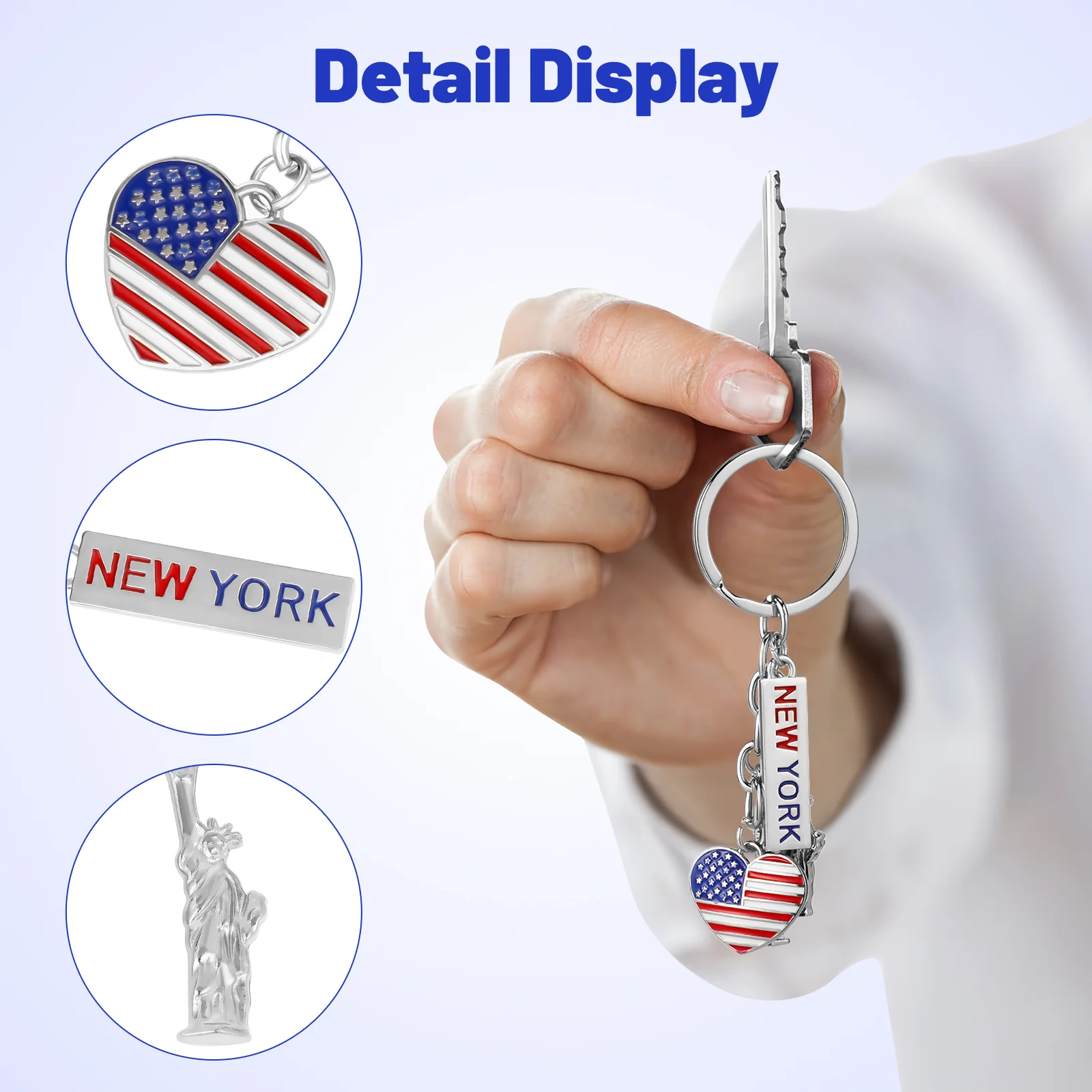 American Independence Day Keychain Metal USA Patriotic Key Office Keys ganizer Statue of Liberty Key Holder Gift