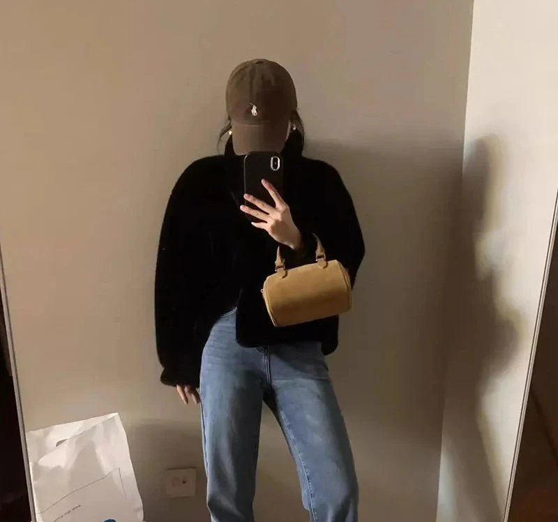 معطف فرو نسائي من ort Thiened بياقة واقفة من الجلد والفرو الكامل شتوي دافئ كاجوال #5