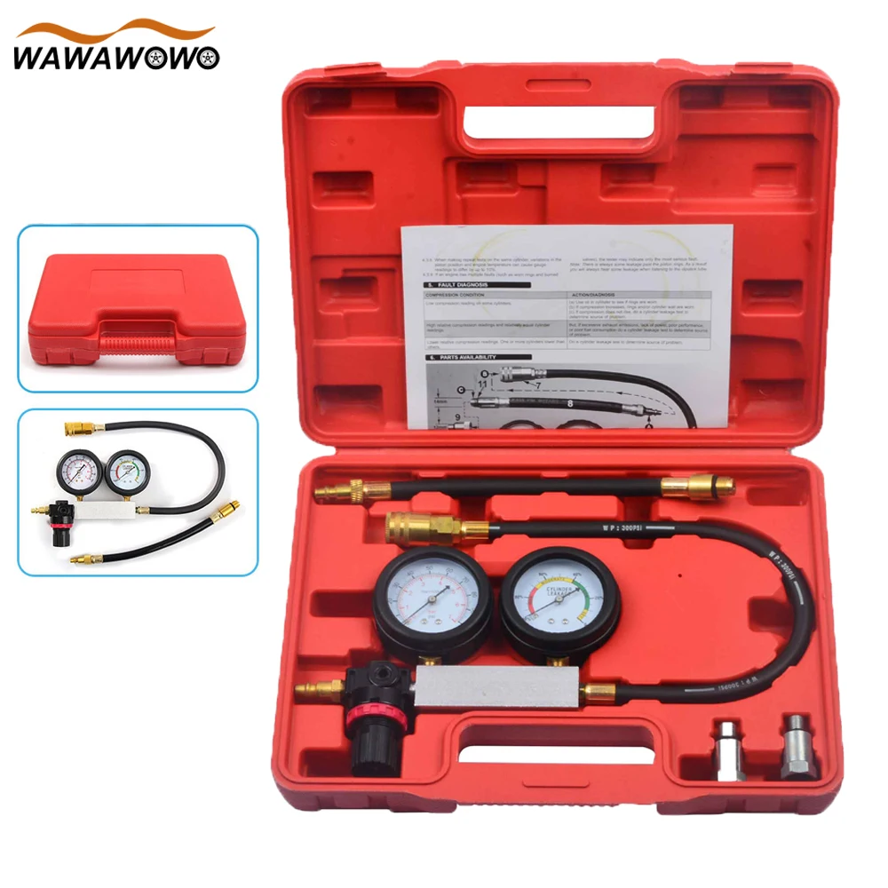 Cylinder Leak Detector Engine Compression Diagnosis Tester Kit Leakage Pressure Test Set for Piston Ring, Valve, Head Gasket