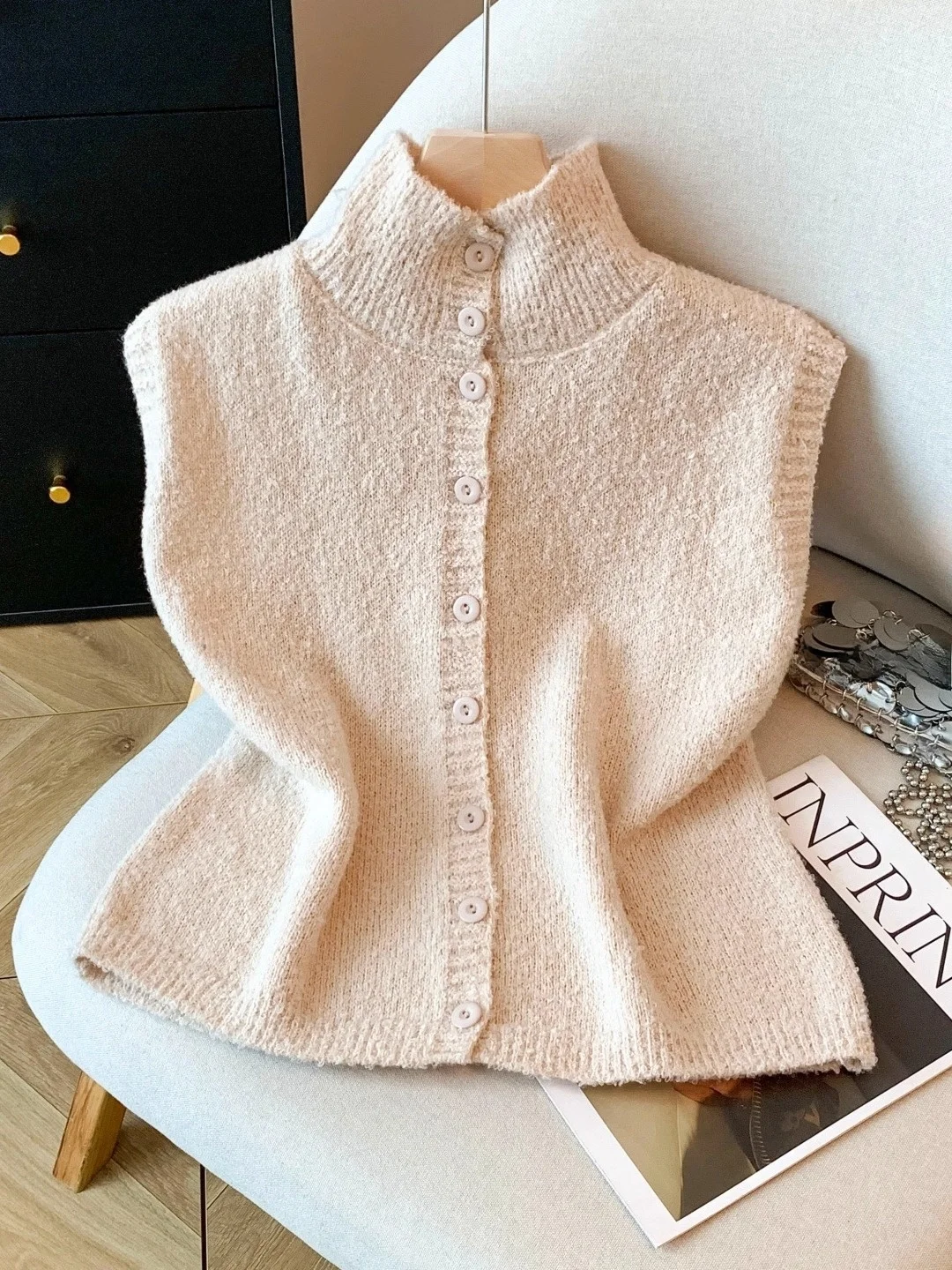 

Korean Sle High Collar Knitted Vest Loose Women's Sweater Soft Cozy Autumn Winter Design Sense Layering oulder Pad f H...
