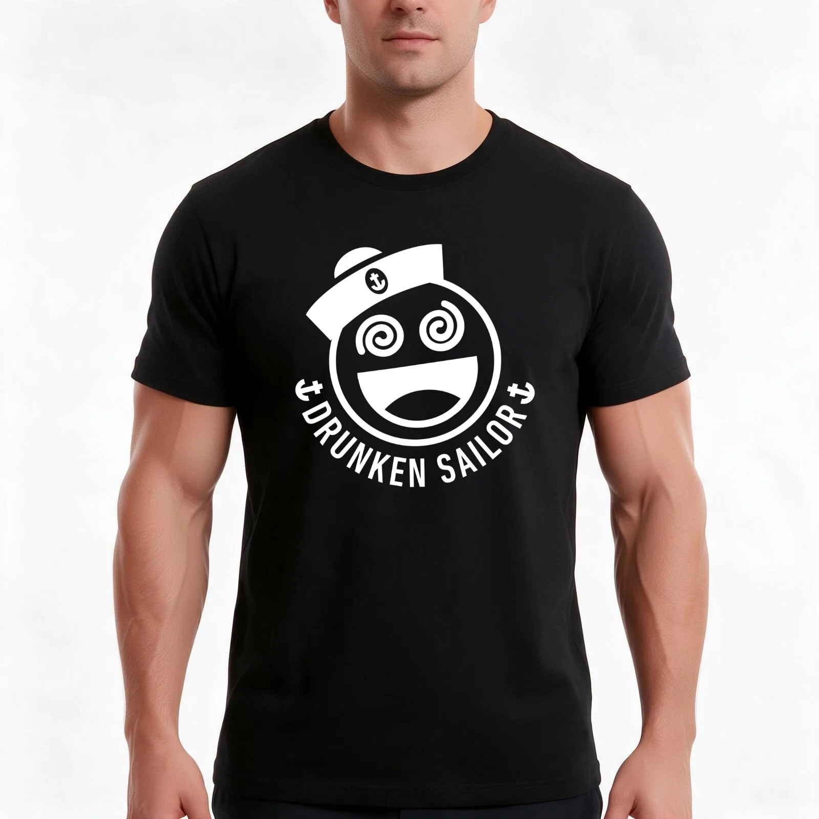 Drunken Sailor T-Shirt, Summer Casual Cotton Tee, Oversized Streetwear Tops, Vintage Graphic Print, Loose Fit Short Sleeve